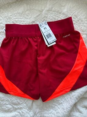 adidas Women's Maroon & Neon Orange AEROREADY Athletic Shorts - XS